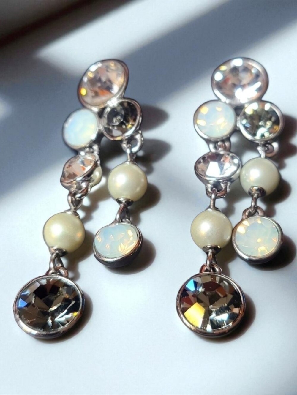 Givenchy crystal fuax opal pearl drop earrings slivertone stud earrings - Picture 7 of 16